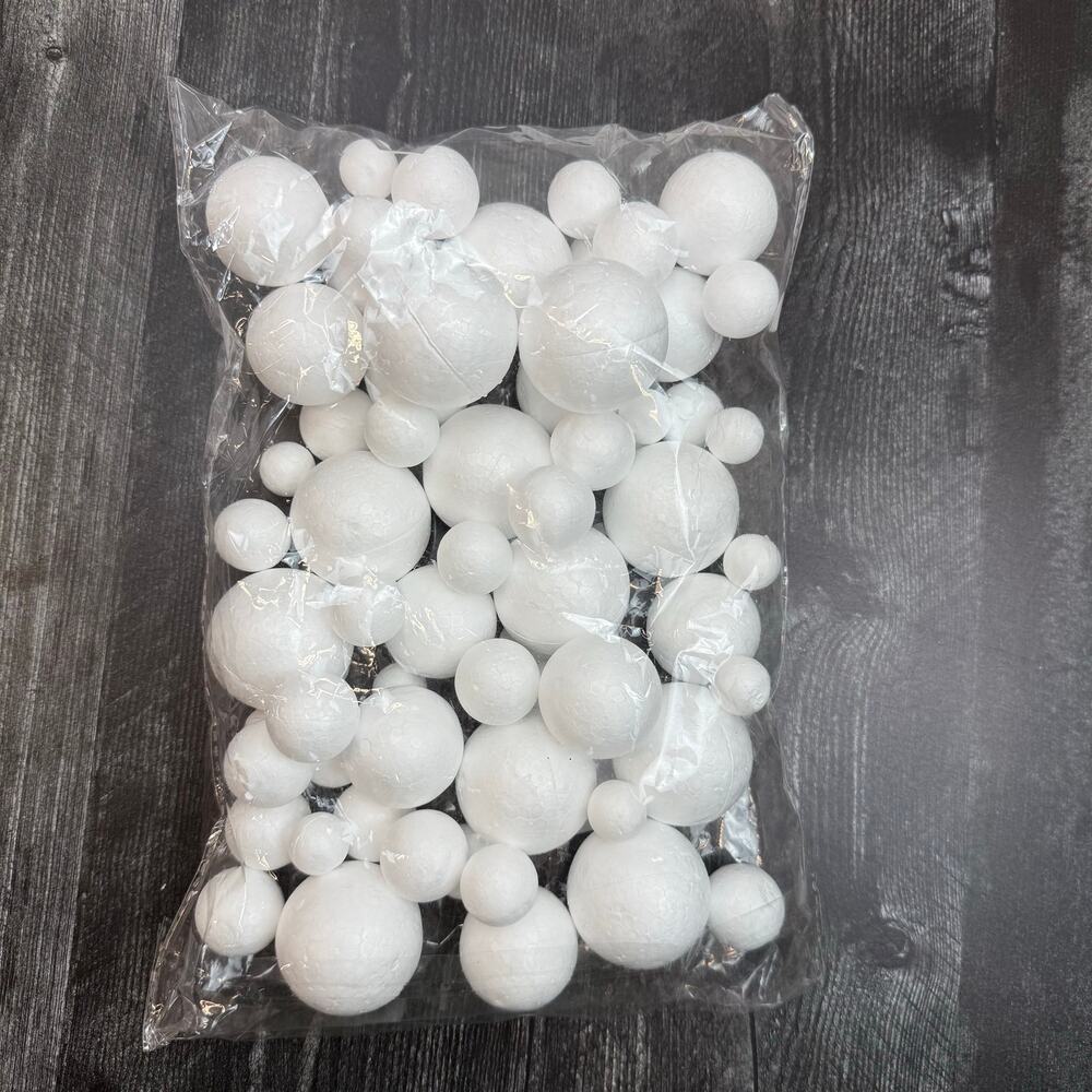 Polystyrene Foam Balls Pack, Mixed Sizes Round Spheres for Art & Crafts